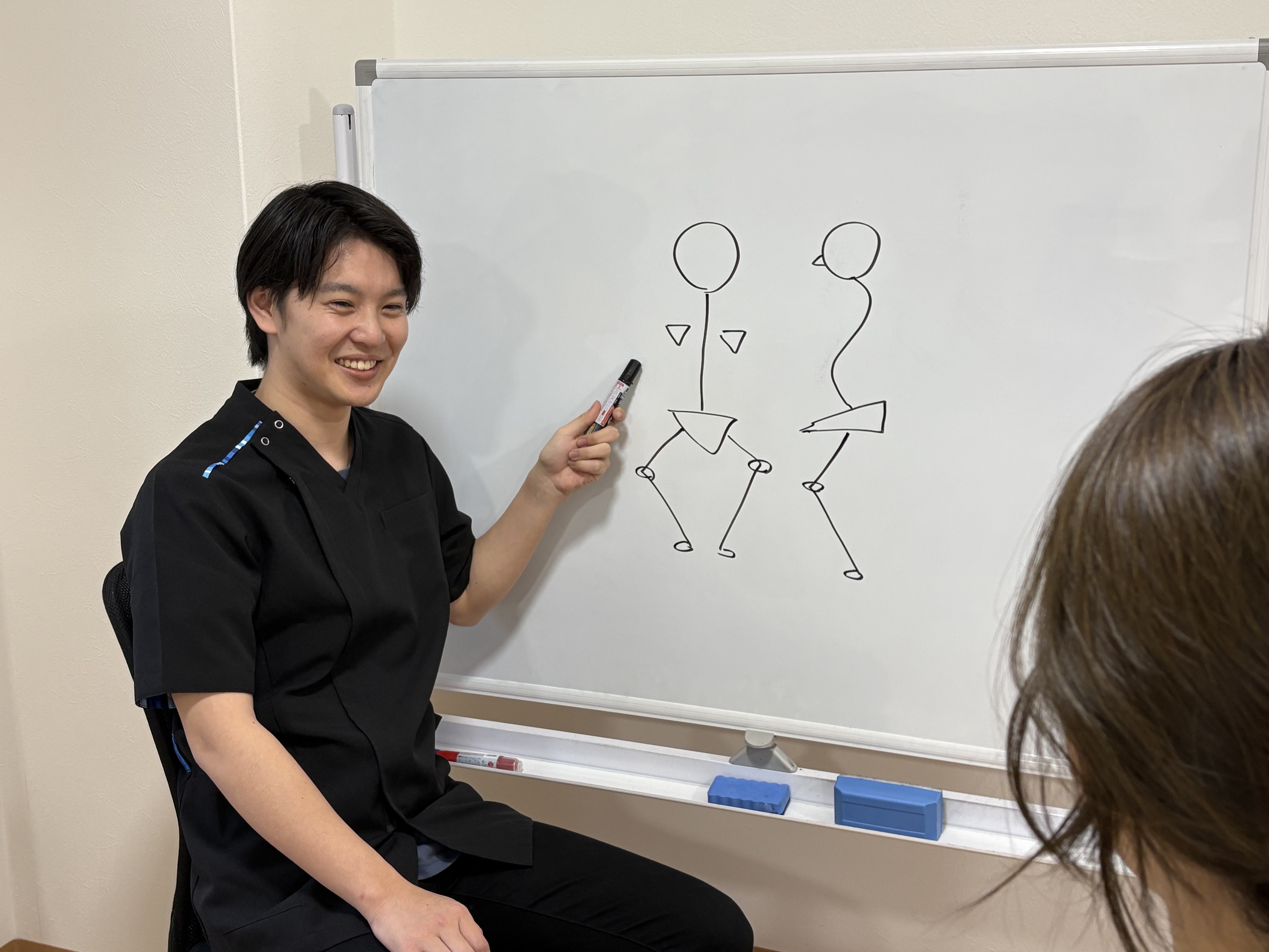 ホワイトボードを使った姿勢説明